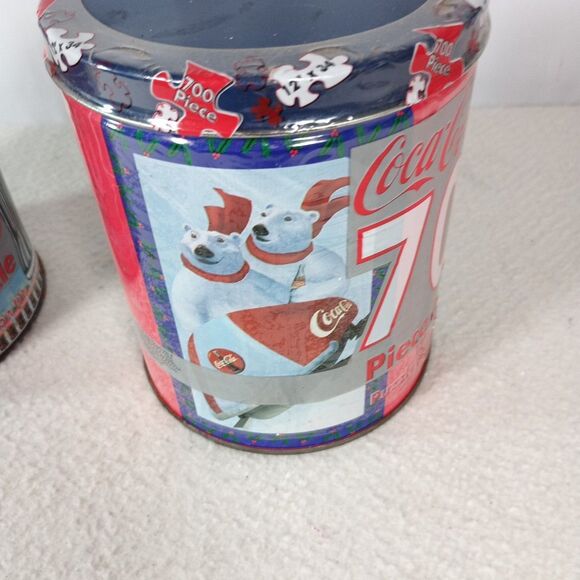 2 Sealed Coca-Cola 700 Pc Puzzle Tins Polar Bear & World Map Vintage Lot - Picture 6 of 11